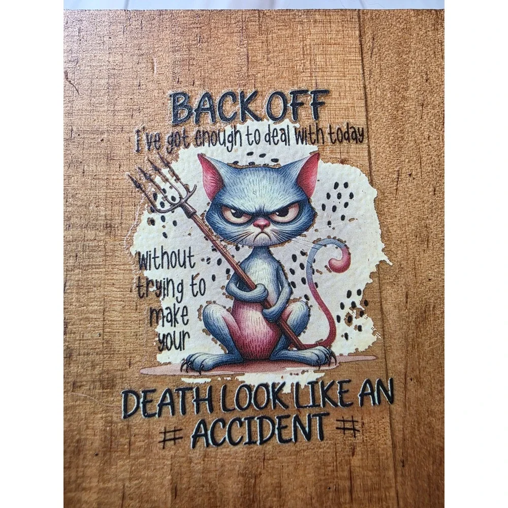 Grumpy Cat Wooden Coasters Set of 3 Snarky Humor Rustic Drink‎ Mats Brown F1